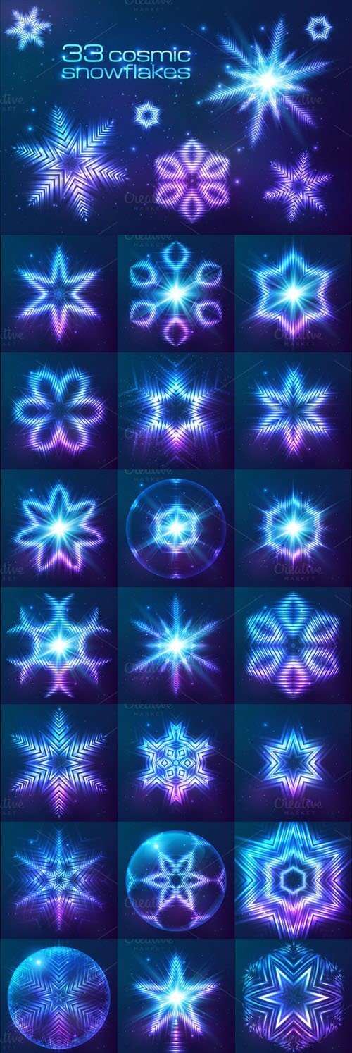 33 cosmic shining vector snowflakes - CM 100495