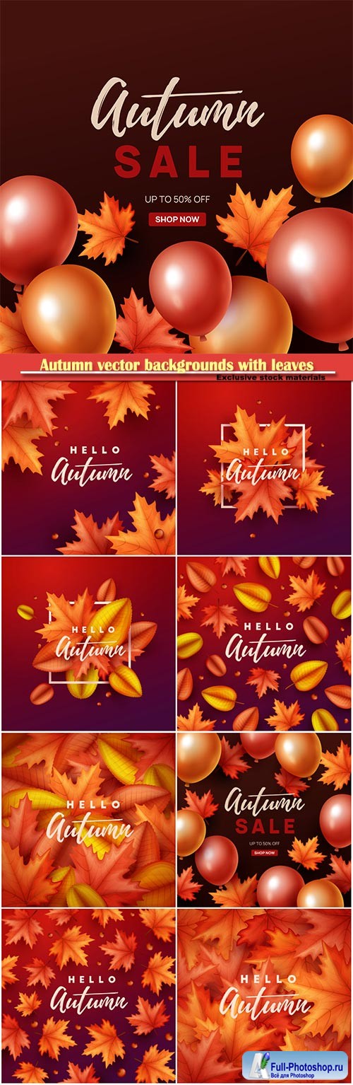 Autumn vector backgrounds with leaves and balloons