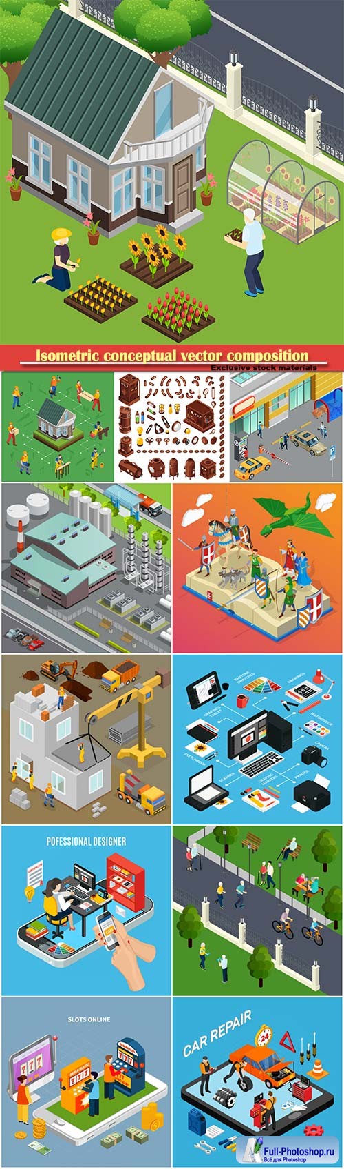 Isometric conceptual vector composition, infographics template # 39