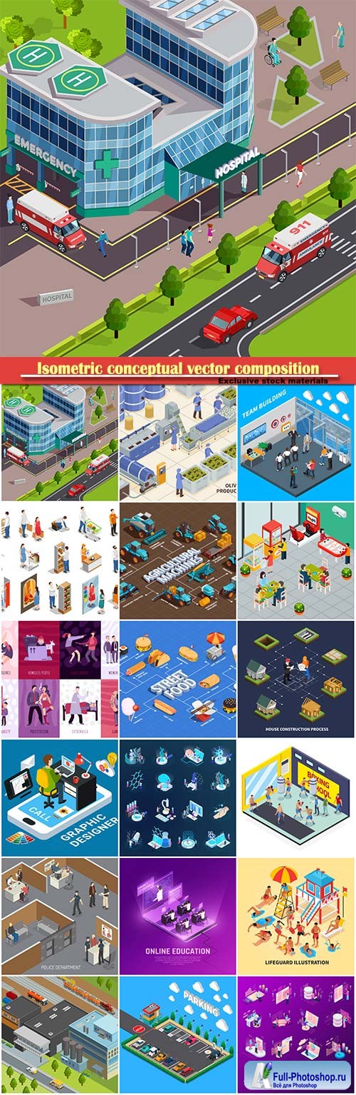 Isometric conceptual vector composition, infographics template # 41
