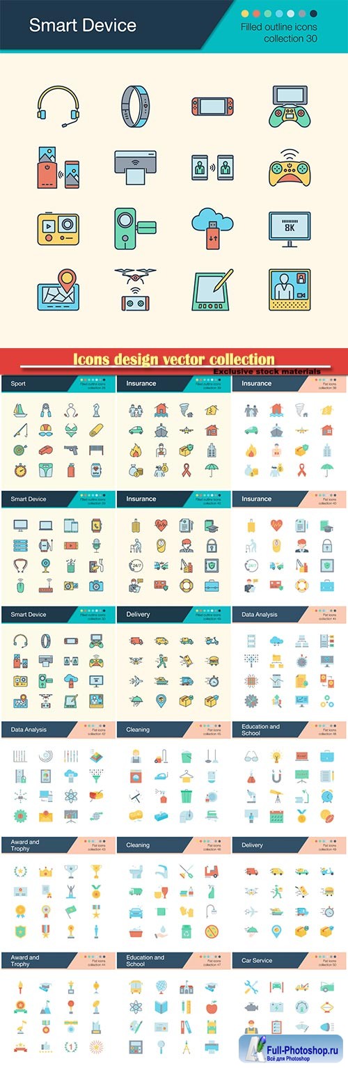 Icons design vector collection for presentation, graphic design, mobile application, web design, infographics