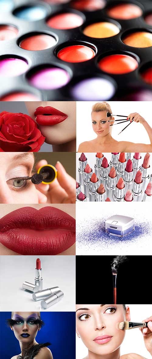 Make-up Set, Lips, Lipstick, Mascara, Powder Brush 25xJPG