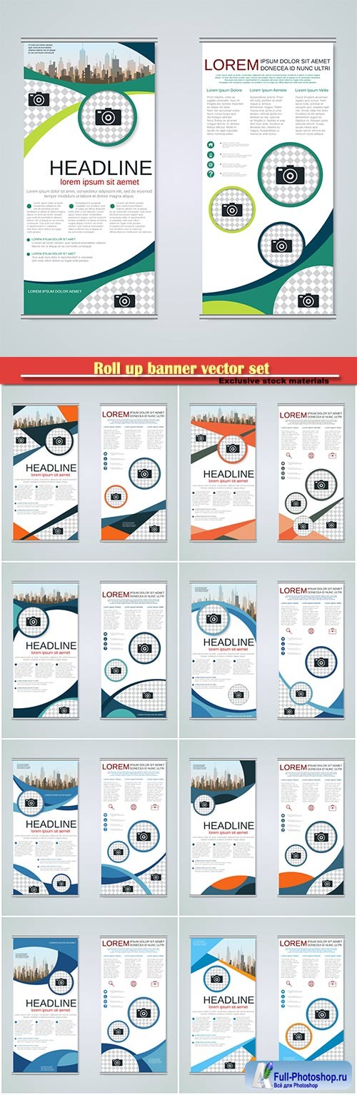 Roll up banner vector set