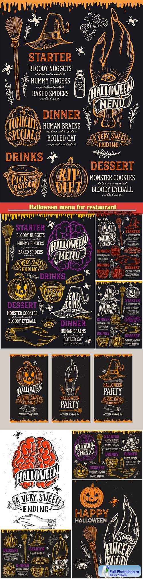 Halloween menu for restaurant, vector food template