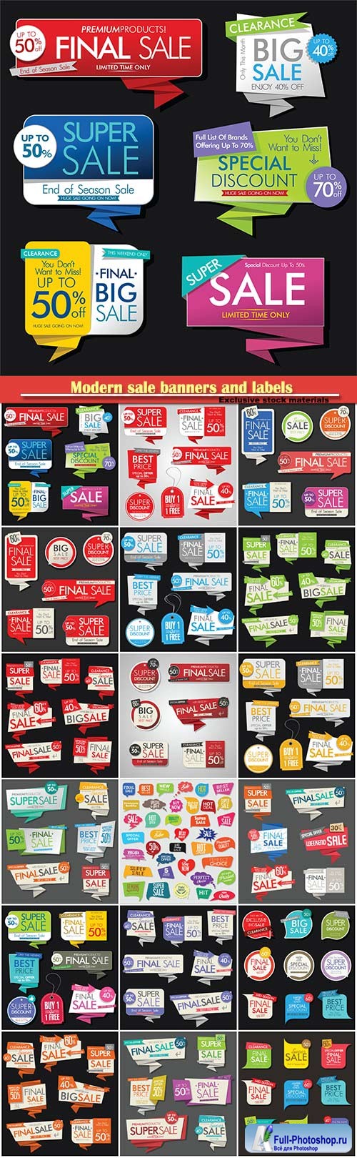 Modern sale banners and labels vector collection