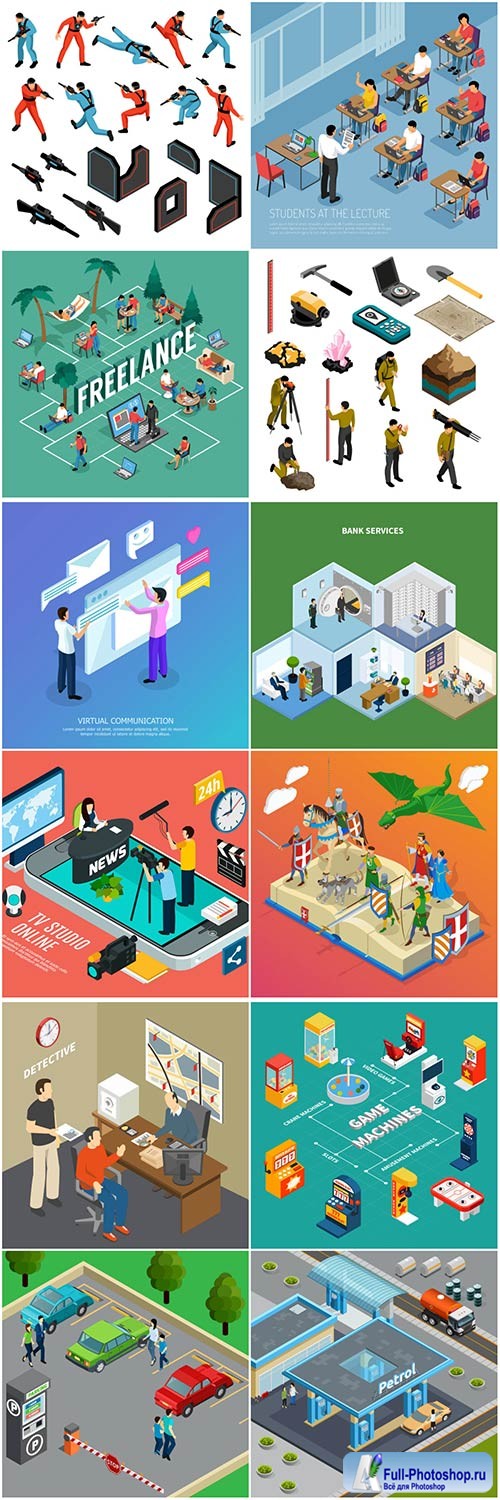Isometric conceptual vector composition, infographics template # 49