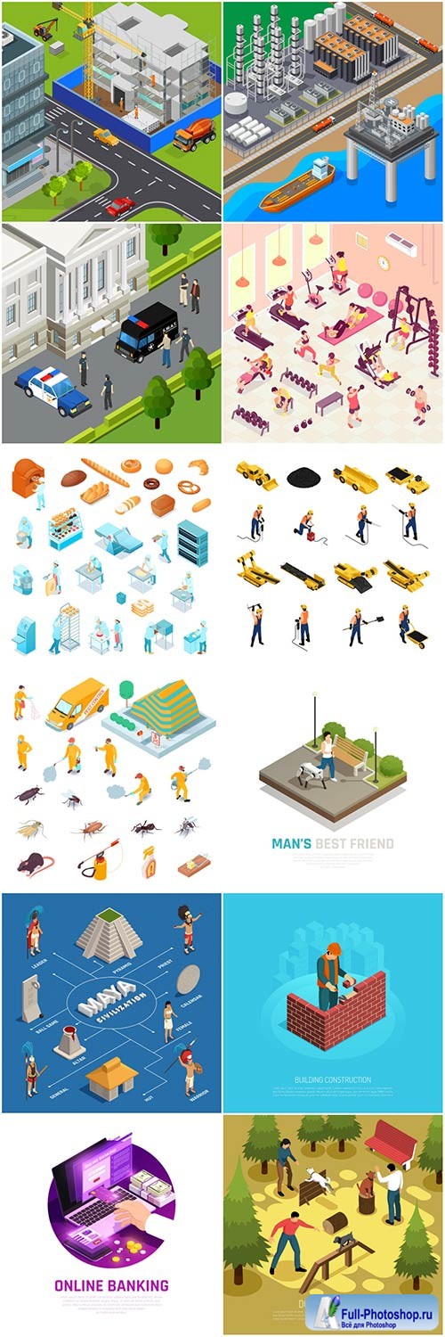 Isometric conceptual vector composition, infographics template # 43