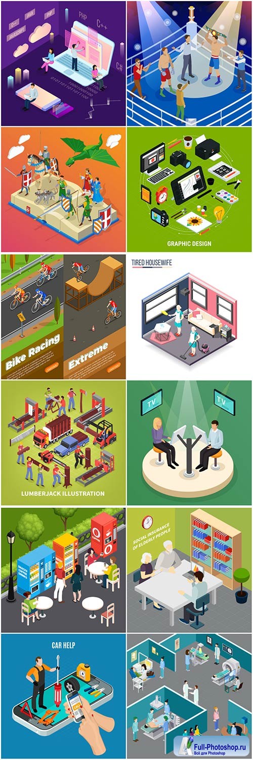 Isometric conceptual vector composition, infographics template # 42