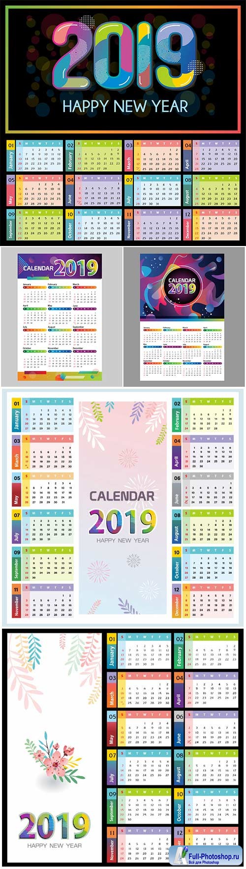 2019 calendar vector design template