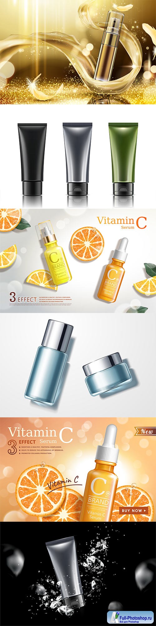 Skincare spray ads in 3d illustration, cosmetic plastic tubes set