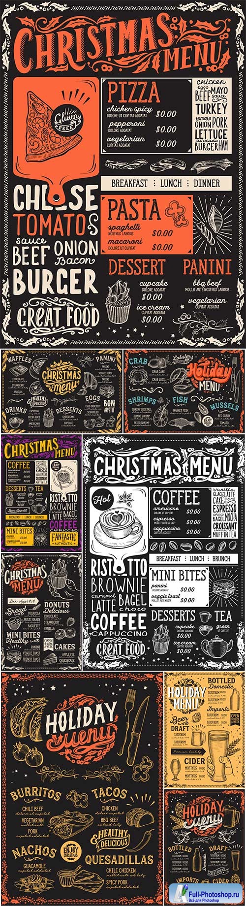 Christmas menu for restaurant, food vector template