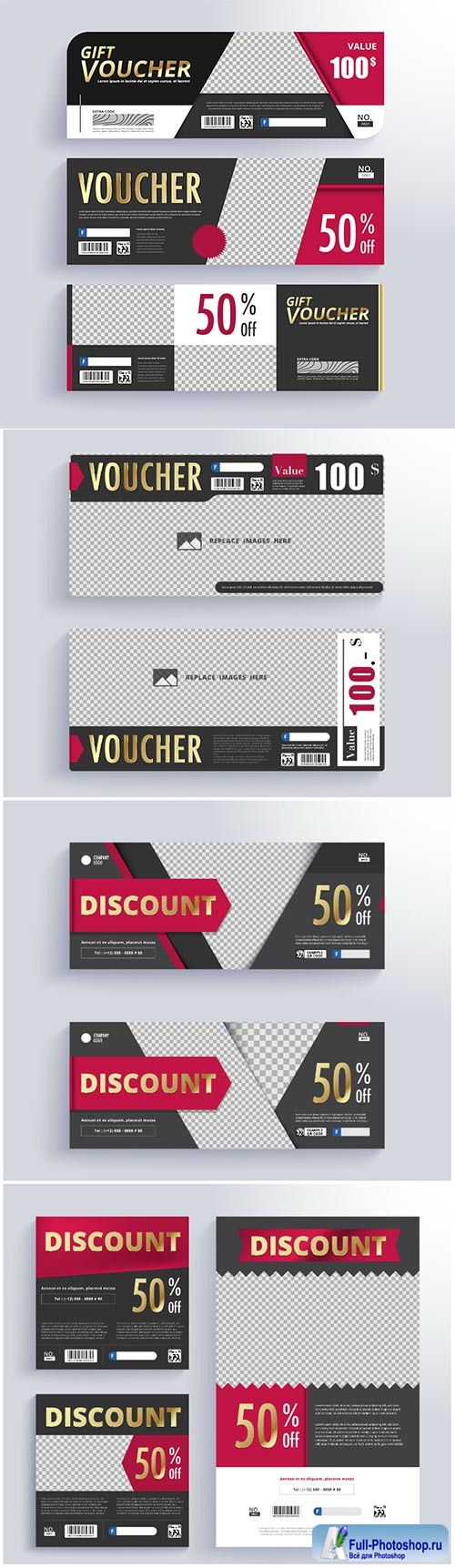 Gift voucher vector template, blank space for images