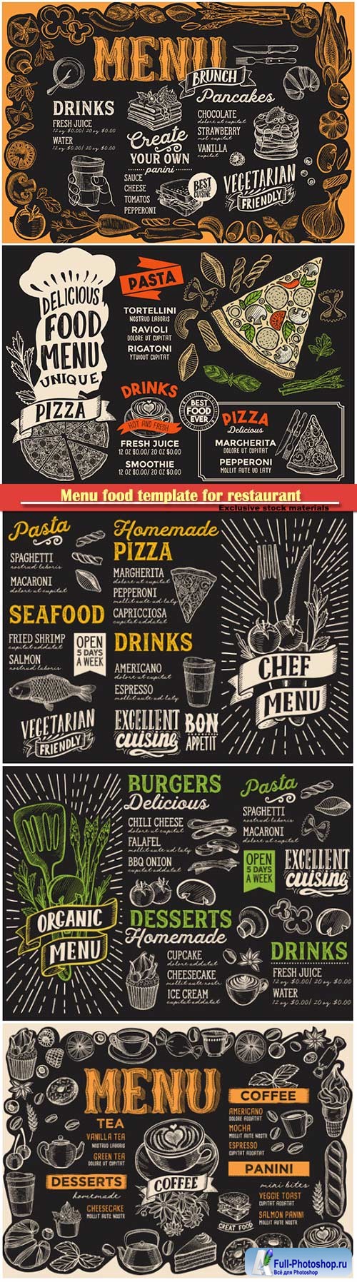 Menu food template for restaurant with hand-drawn graphic