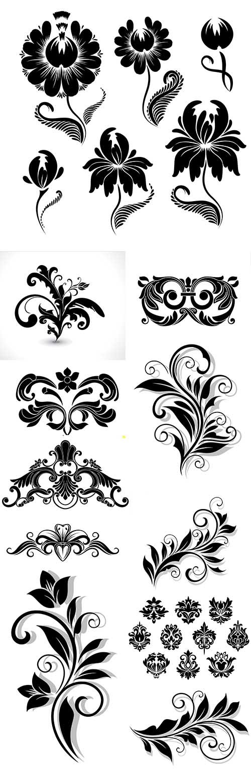 Vintage elegant flower calligraphic decorative elements