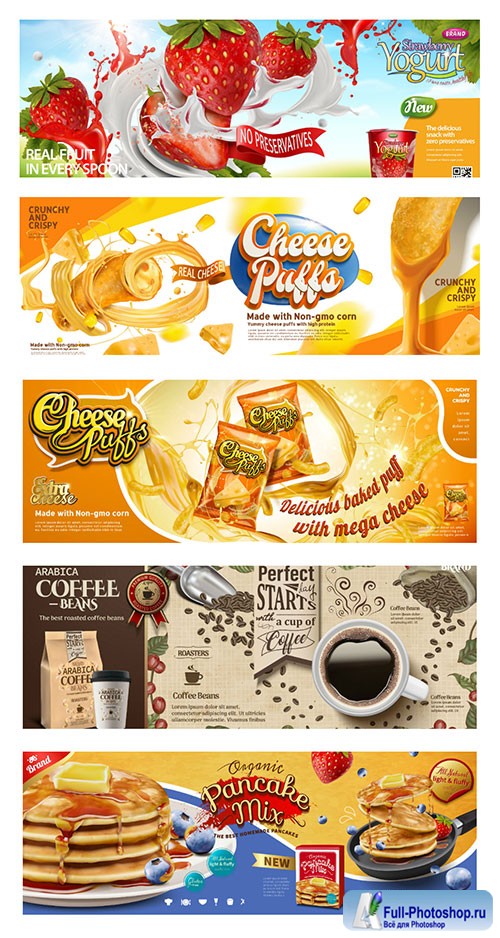 Food vector poster ads in engraving style in 3d illustration