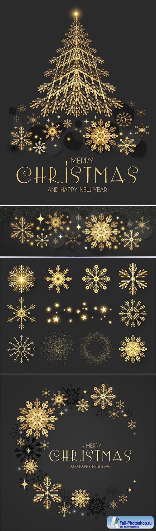 Christmas vector illustration with golden snowflakes