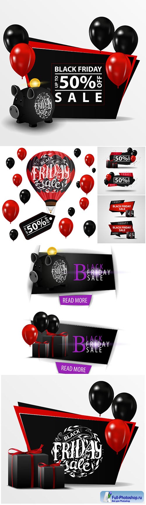 Black Friday sale vector banner with black piggy bank