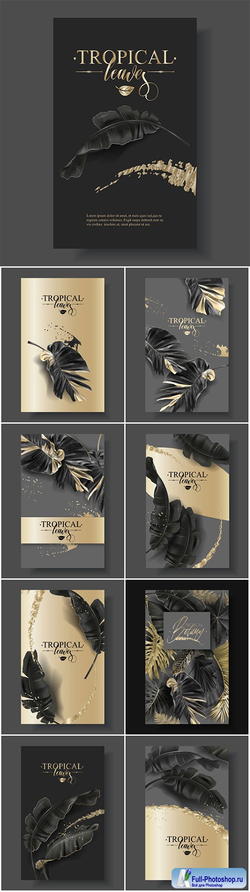 Vector banner with tropical leaves and gold splashes, design for cosmetics, spa, perfume