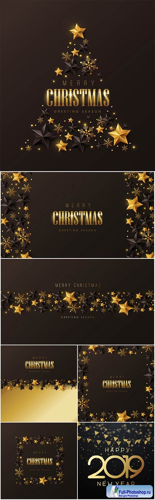 Christmas and New Year vector backgrounds with golden decor