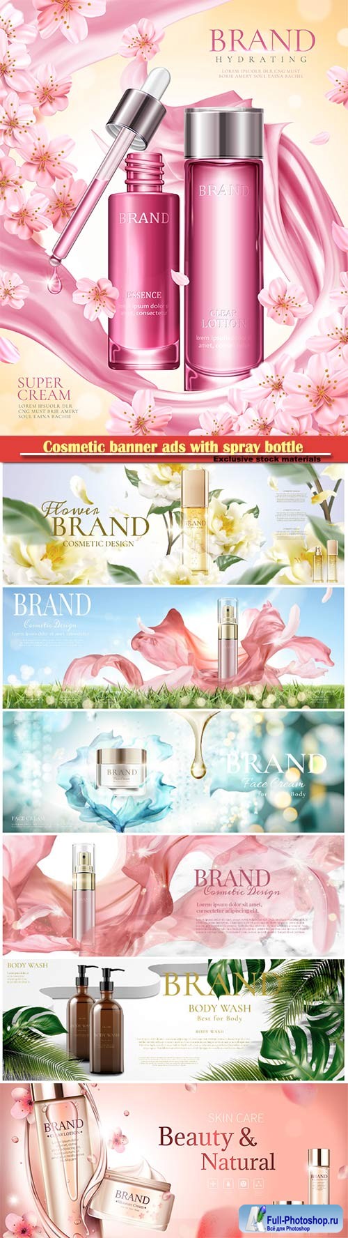 Cosmetic banner ads with spray bottle in 3d illustration vector illustration