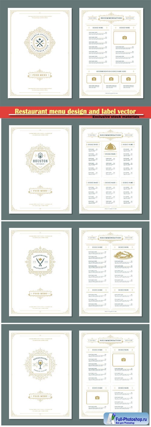 Restaurant menu design and label vector brochure template