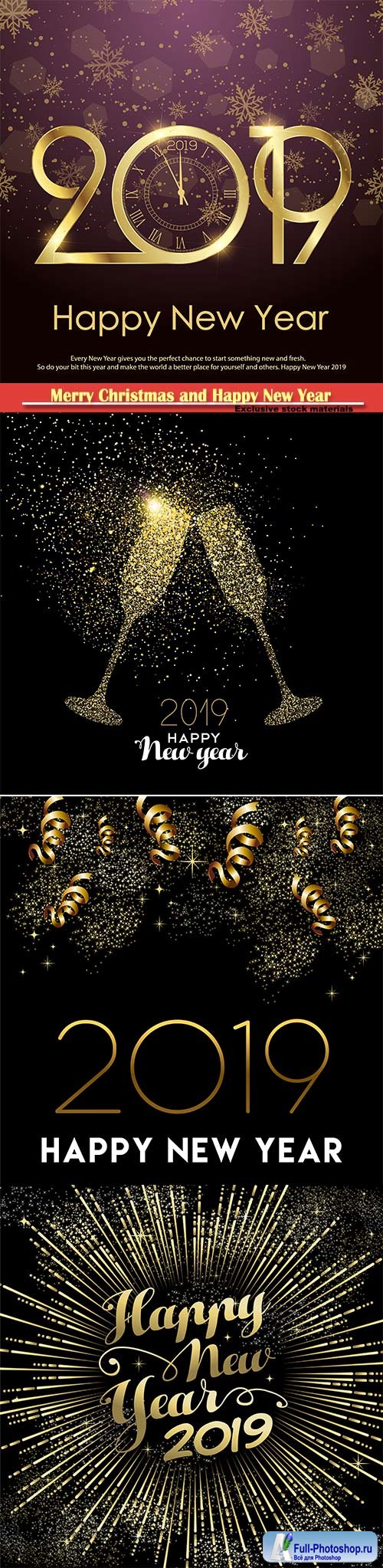 Happy New Year 2019 gold party decoration vector card