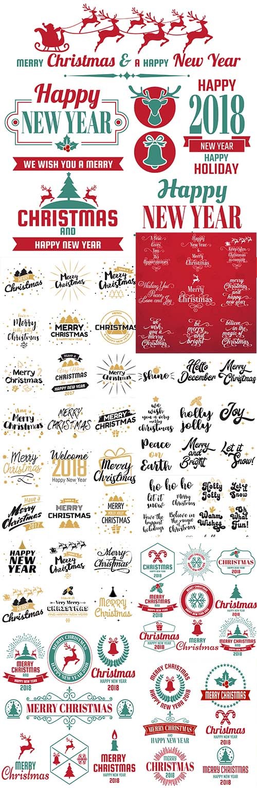 Christmas vector decorated, logos, ribbons, signs, inscriptions