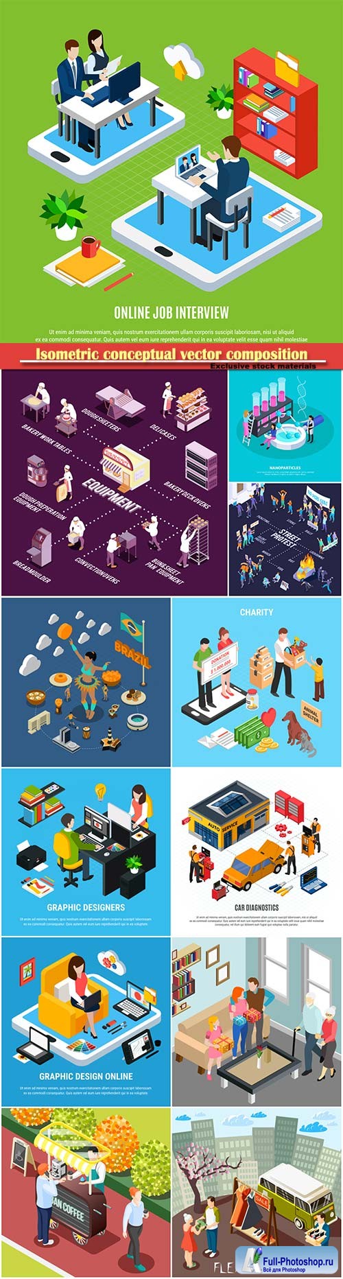 Isometric conceptual vector composition, infographics template # 58