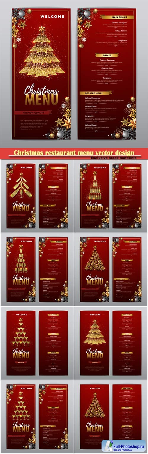 Christmas restaurant menu vector design with golden design