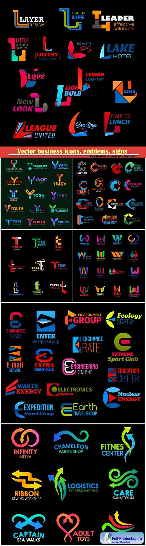 Vector business icons, emblems, signs and symbols
