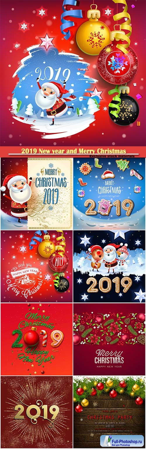2019 New year and Merry Christmas backgrounds, Santa Claus on a winter background