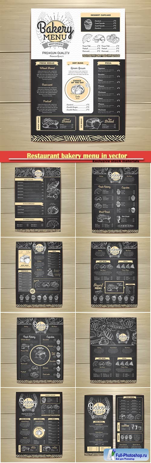Restaurant bakery menu in vector, vintage chalk drawing  menu design