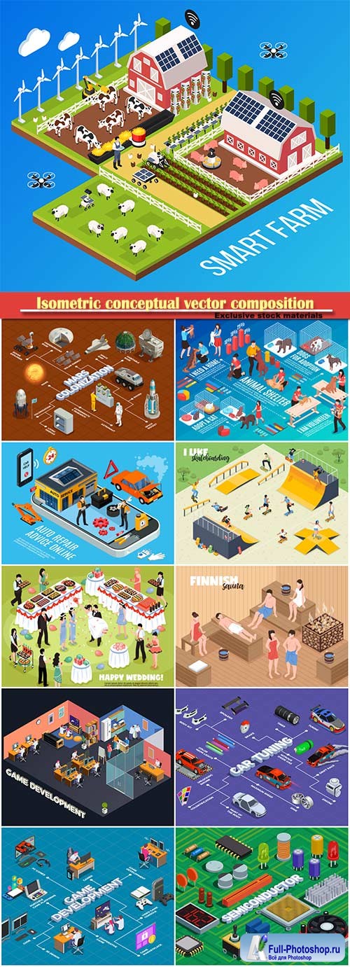 Isometric conceptual vector composition, infographics template # 65