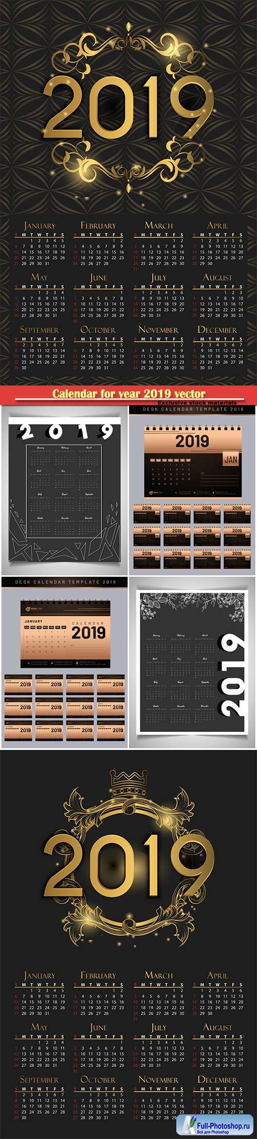 Calendar for year 2019 vector luxury concept with golden color