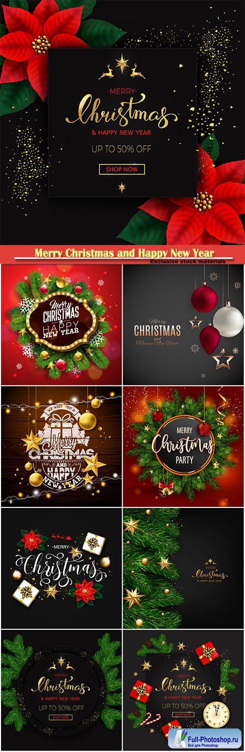 Merry Christmas and Happy New Year holiday vector design