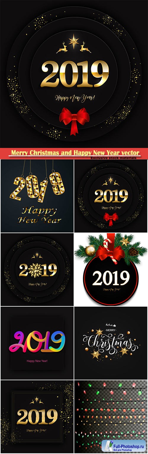 2019 Merry Christmas and Happy New Year vector design