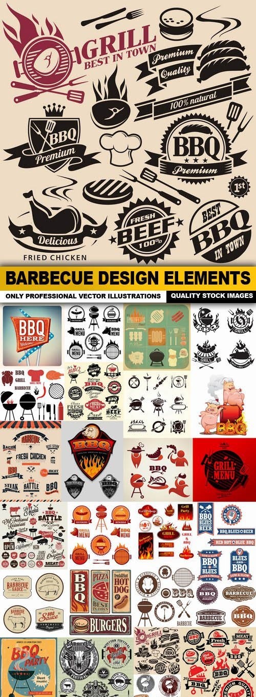 Barbecue Design Elements - 25 Vector