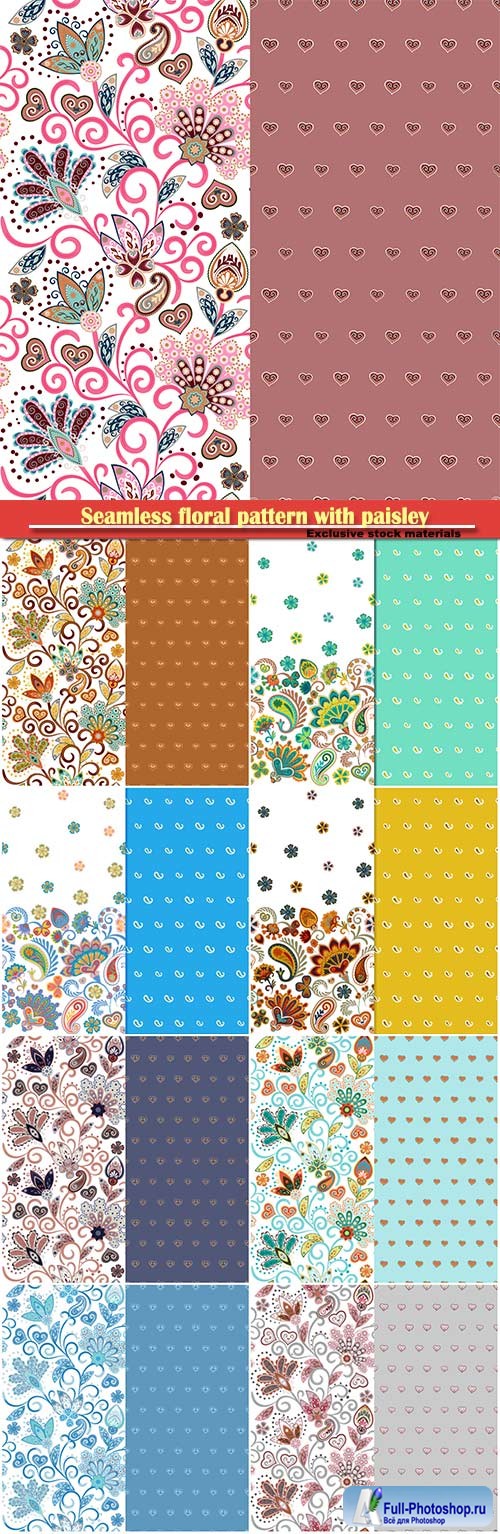 Seamless floral pattern with paisley and fantasy flowers border
