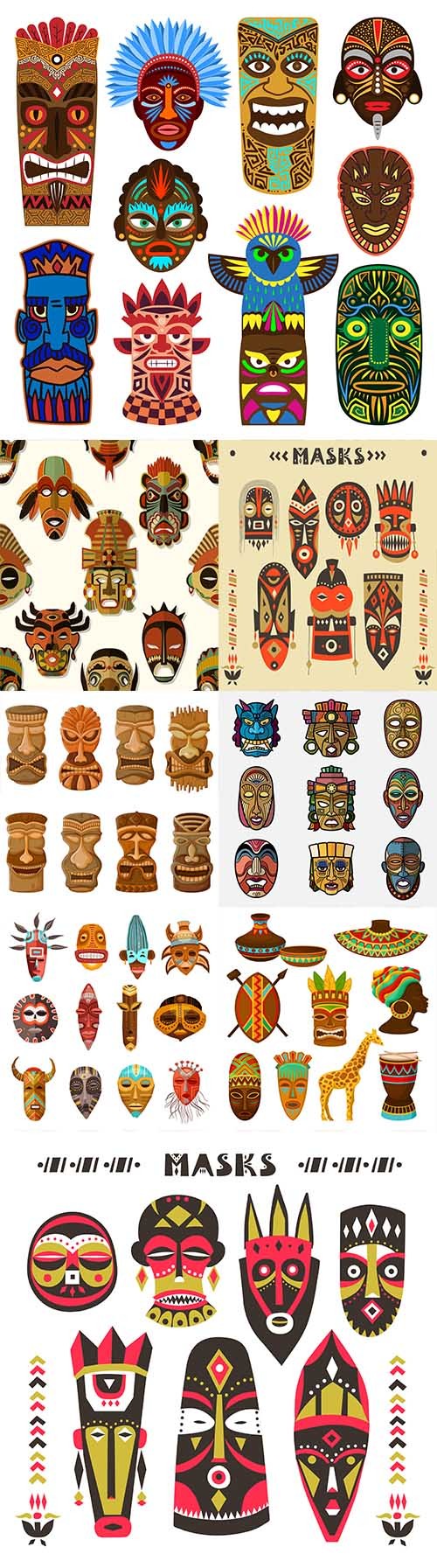 African mask totem tribal ethnic illustration collection