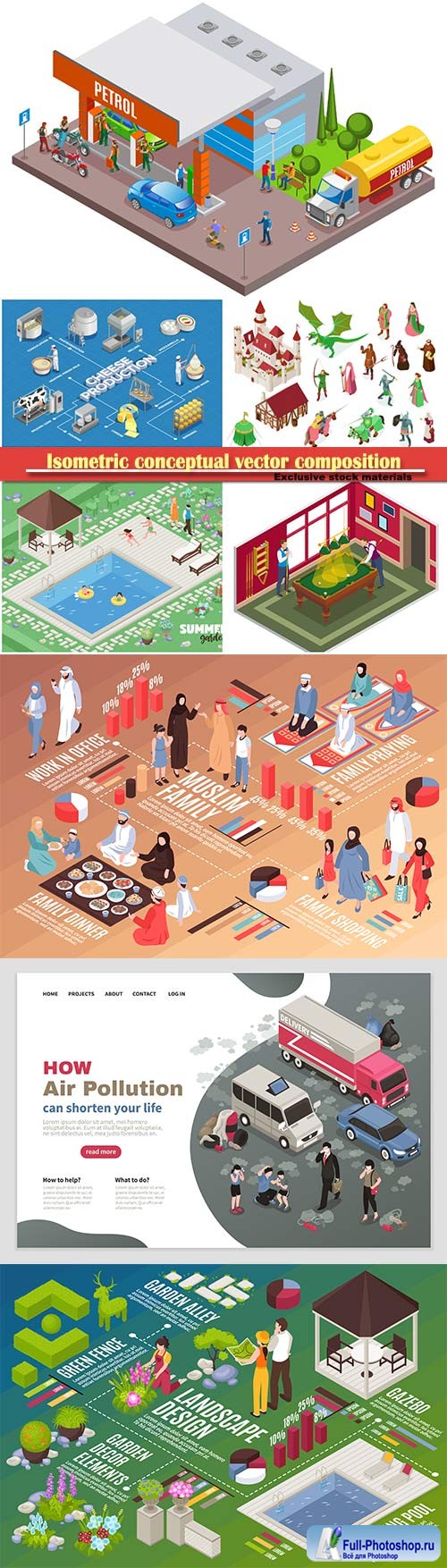 Isometric conceptual vector composition, infographics template # 66
