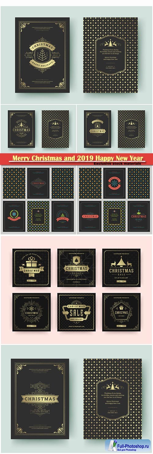 Merry Christmas and 2019 Happy New Year vector design card