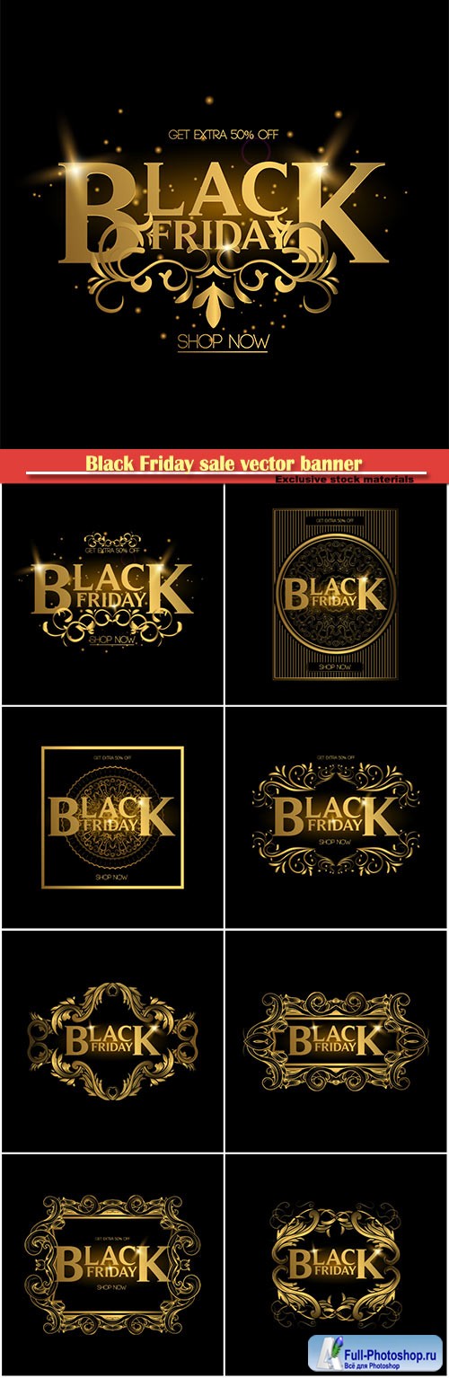 Black Friday sale vector banner, gold luxury logo