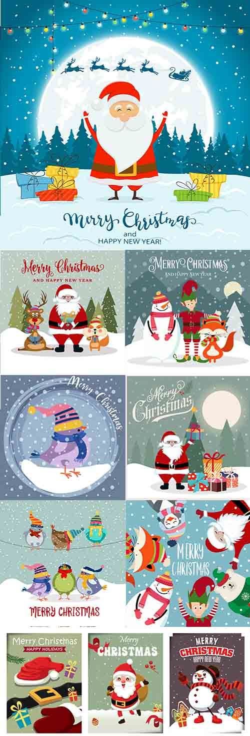 Christmas holiday santa celebration gift cartoon illustration