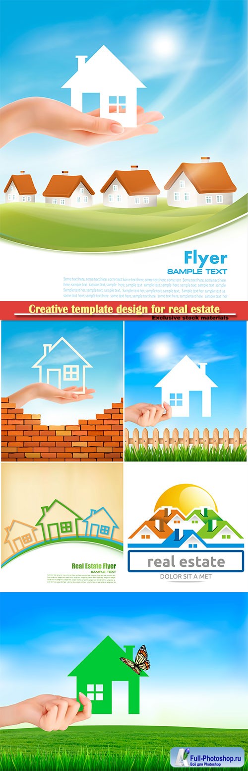Creative template design for real estate, vector hand holding a paper house