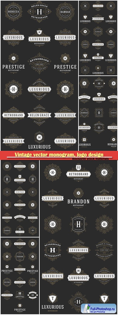 Vintage vector monogram, logo design template