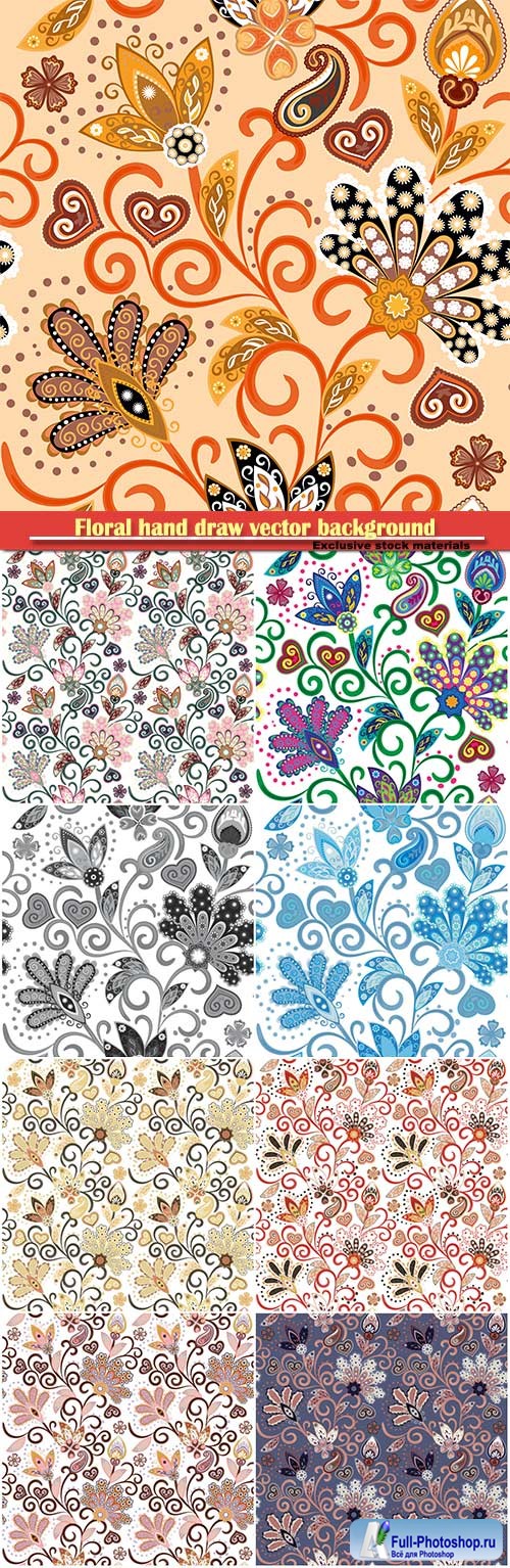 Vintage pattern in indian batik style, floral hand draw vector background