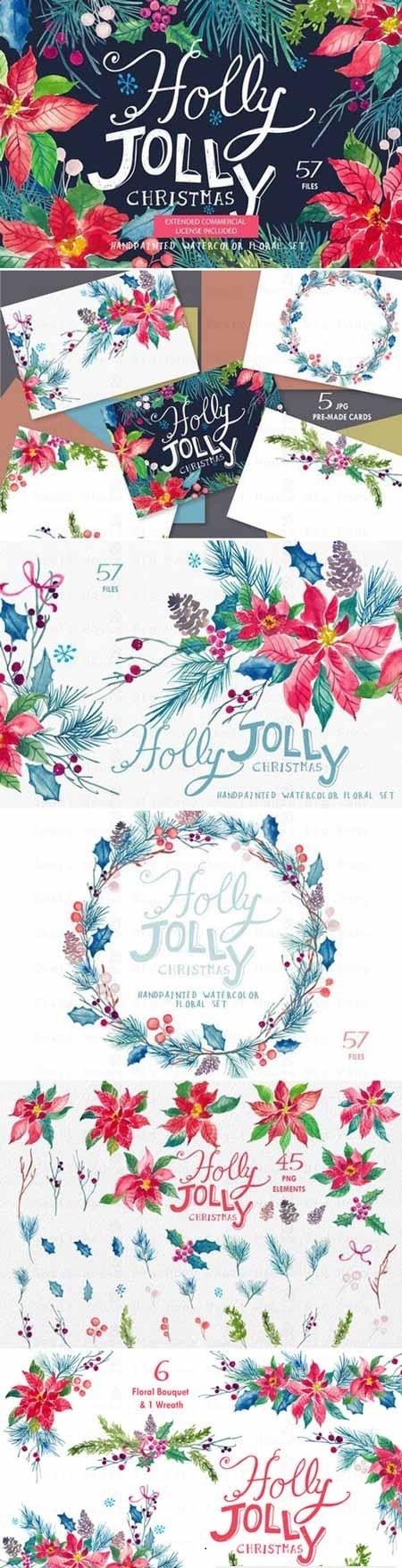 Holly Jolly - Watercolor Floral Set 440417