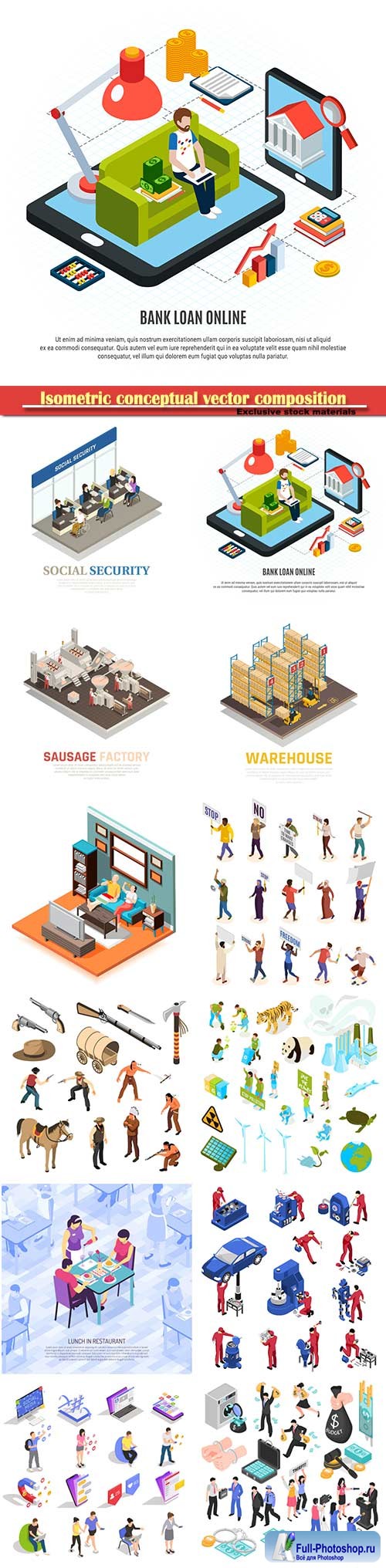 Isometric conceptual vector composition, infographics template # 74