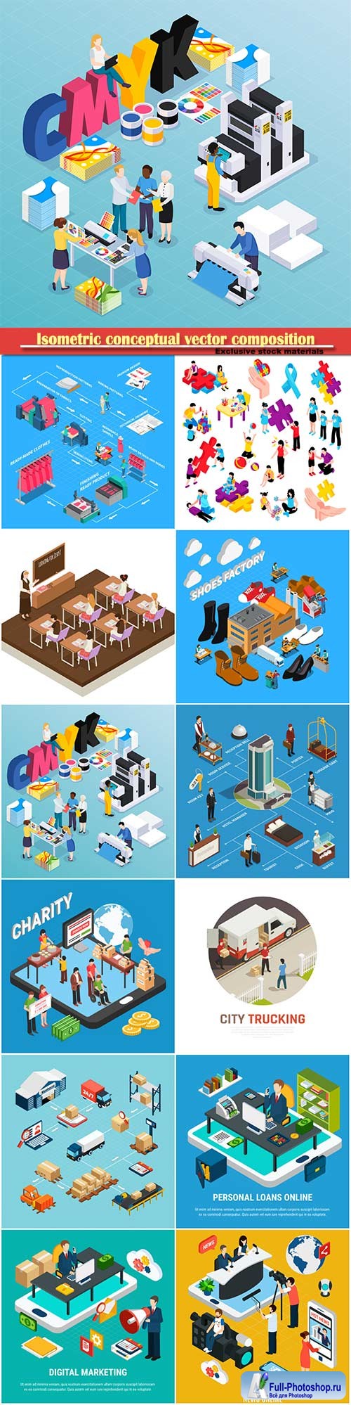 Isometric conceptual vector composition, infographics template # 71