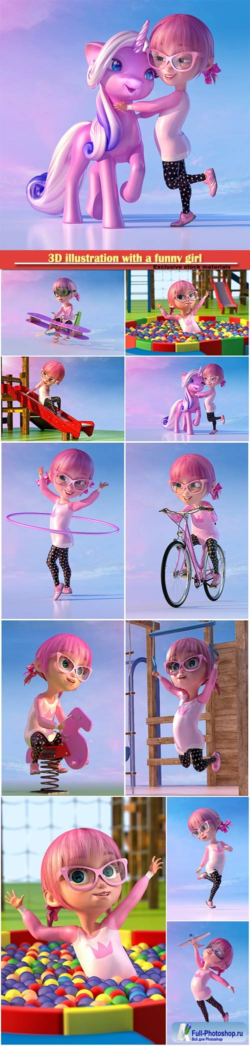 3D illustration with a funny girl
